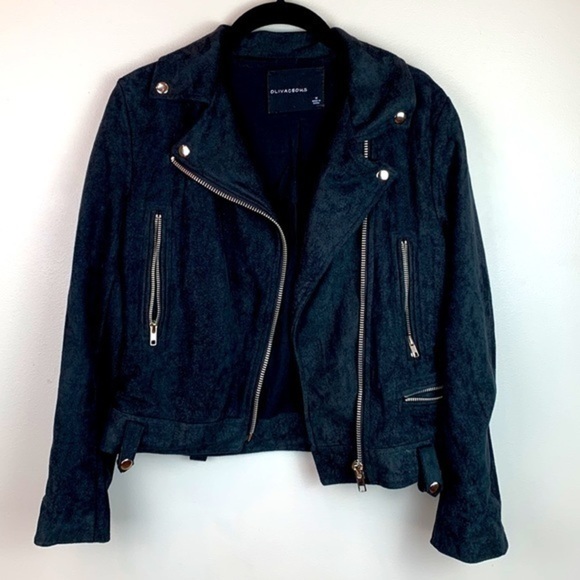 Olivaceous Black Faux Suede Moto Jacket - Picture 6 of 7